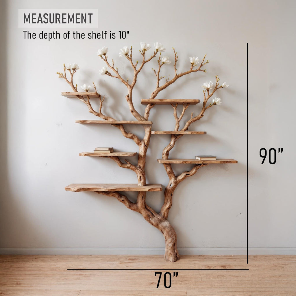 Tree bookshelf art driftwood shelf wall mounted bookcase solid wood bookshelves decor for living room