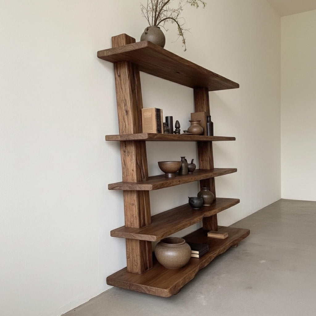 Solid wood bookcase wall mount driftwood bookshelf cabinet mid century shelving display