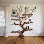 Tree bookshelf driftwood branch shelf on wall mount art solid wood bookcase unique bookshelves decor for living room