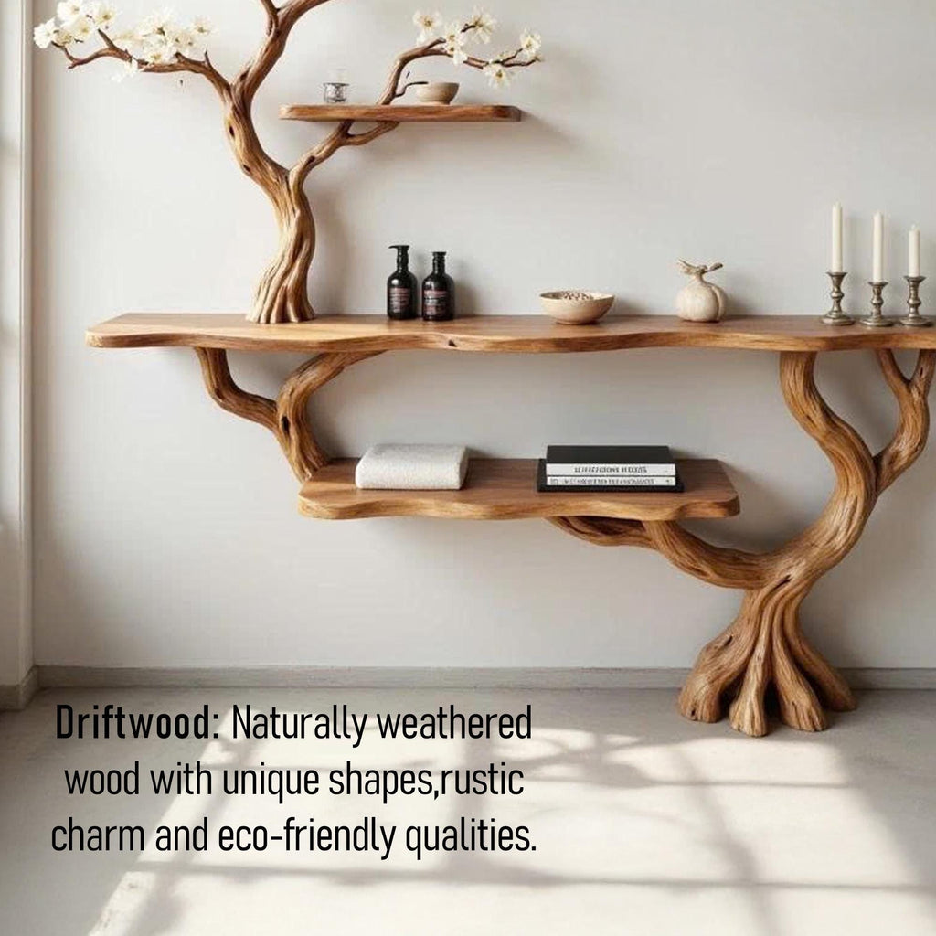 Driftwood console table tree branch entryway table narrow bookshelf display bookcase solid wood
