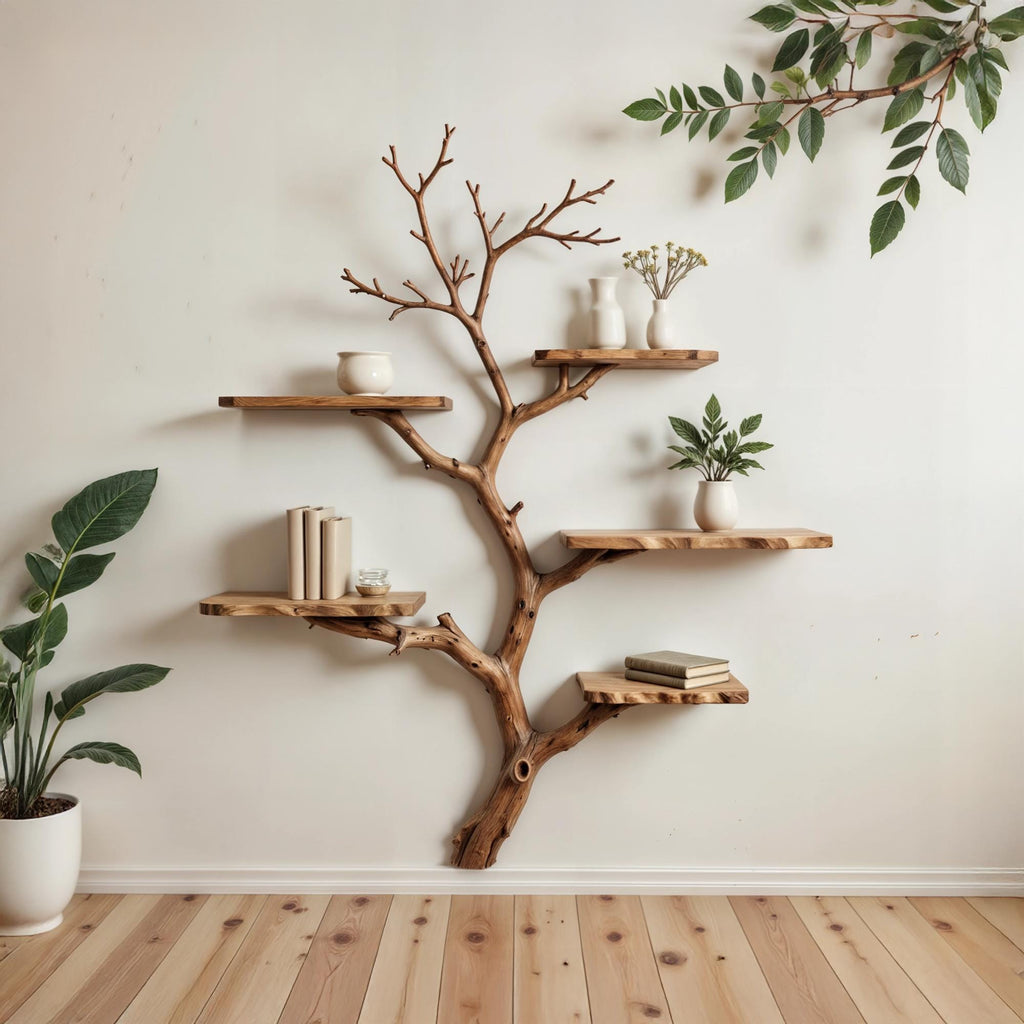 Tree book shelf art natural driftwood branch bookshelf solid wood bookcase floating shelves wall mount bookshelf decor