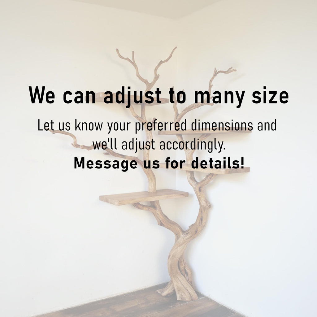 Corner tree floating bookshelf driftwood branch live edge corner tree shelf art wall mount rustic decor living room
