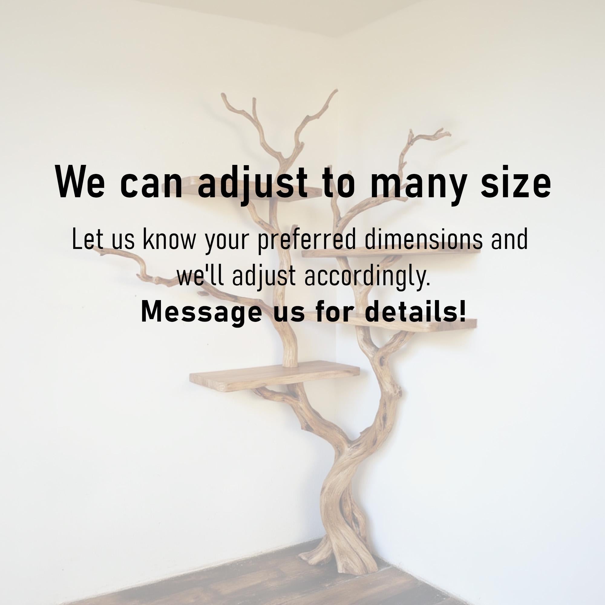 Corner tree floating bookshelf driftwood branch live edge corner tree shelf art wall mount rustic decor living room
