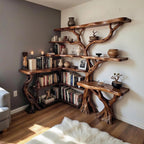 Tree coner book shelf solid wood wall mount bookcase live edge furniture driftwood branch art