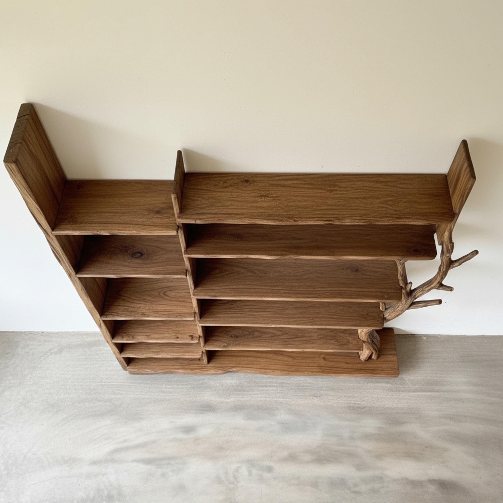 Handmade tree branch bookshelf solid wood live edge furniture display shelf bookcase decoration