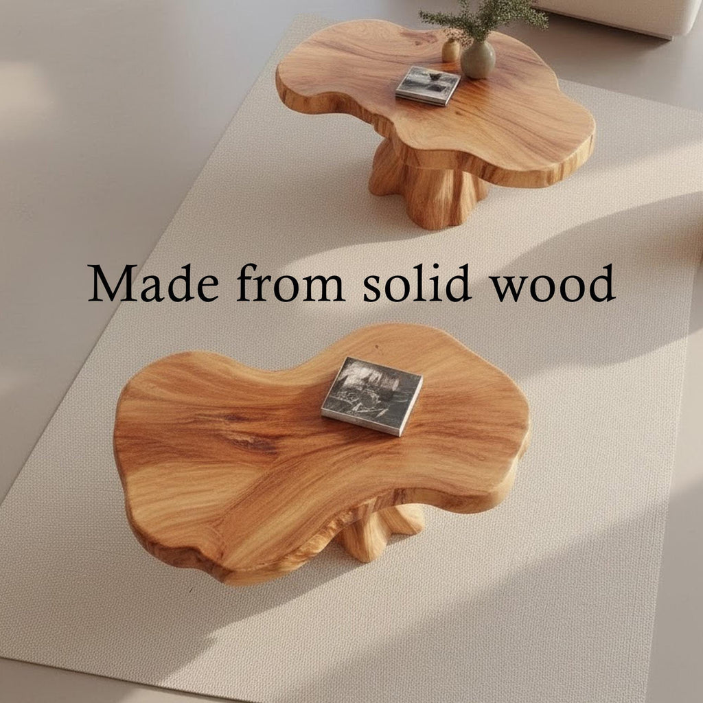 Live edge solid wood coffee table narrow oval dining table wood carving art wabi sabi living room furniture