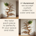 Driftwood floating bookshelf tree branch book shelf solid wood wall mounted shelves fake leaf bookcase decor