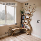 Driftwood Corner Bookshelf: Solid Wood Tree Branch Carving
