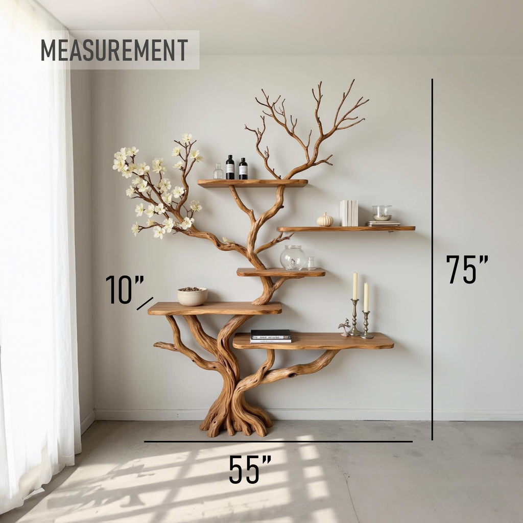 Tree branch bookshelf solid wood console table wall mount driftwood carving art decor