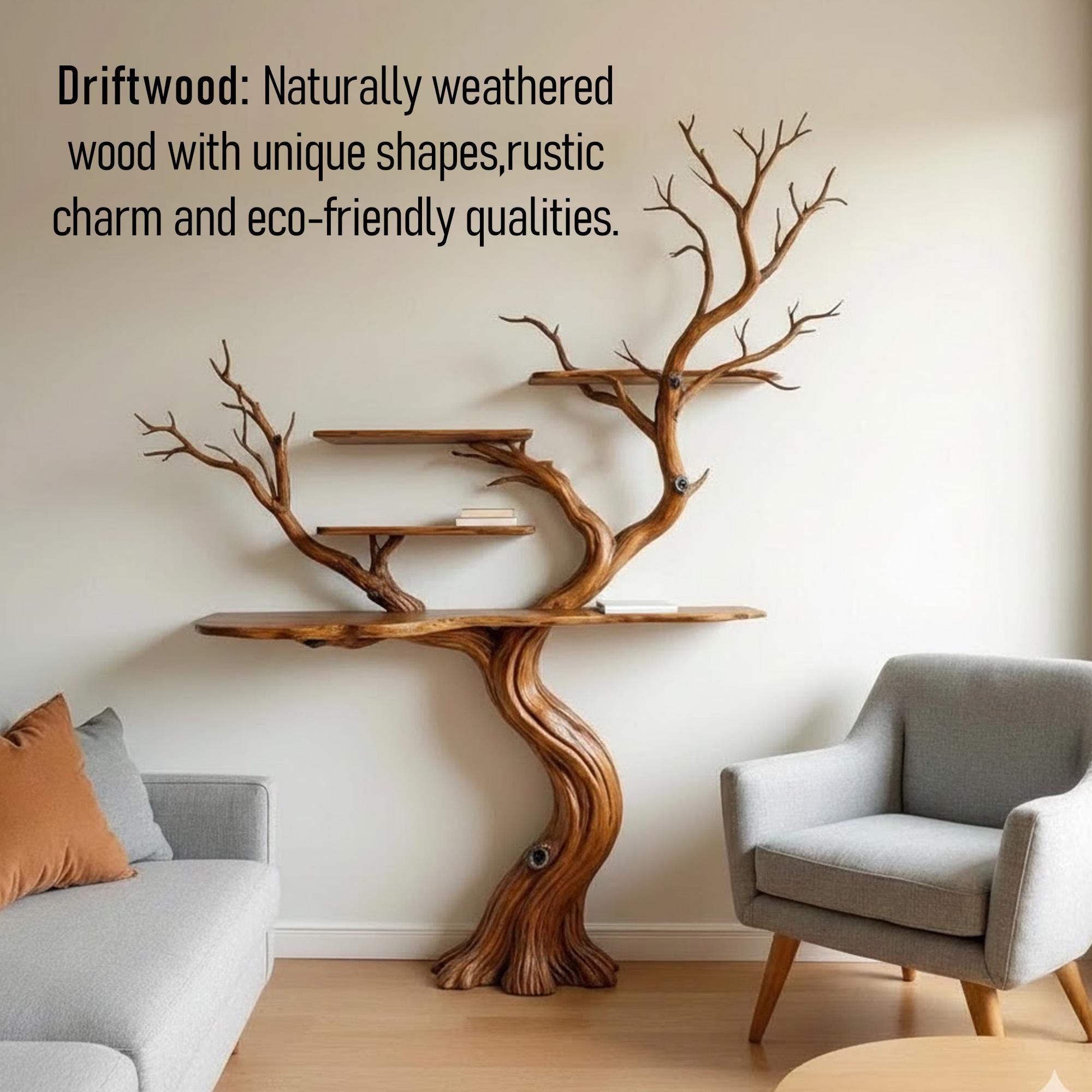 Tree branch book shelf driftwood wall art solid wood bookcase sculpture bookshelf decoration