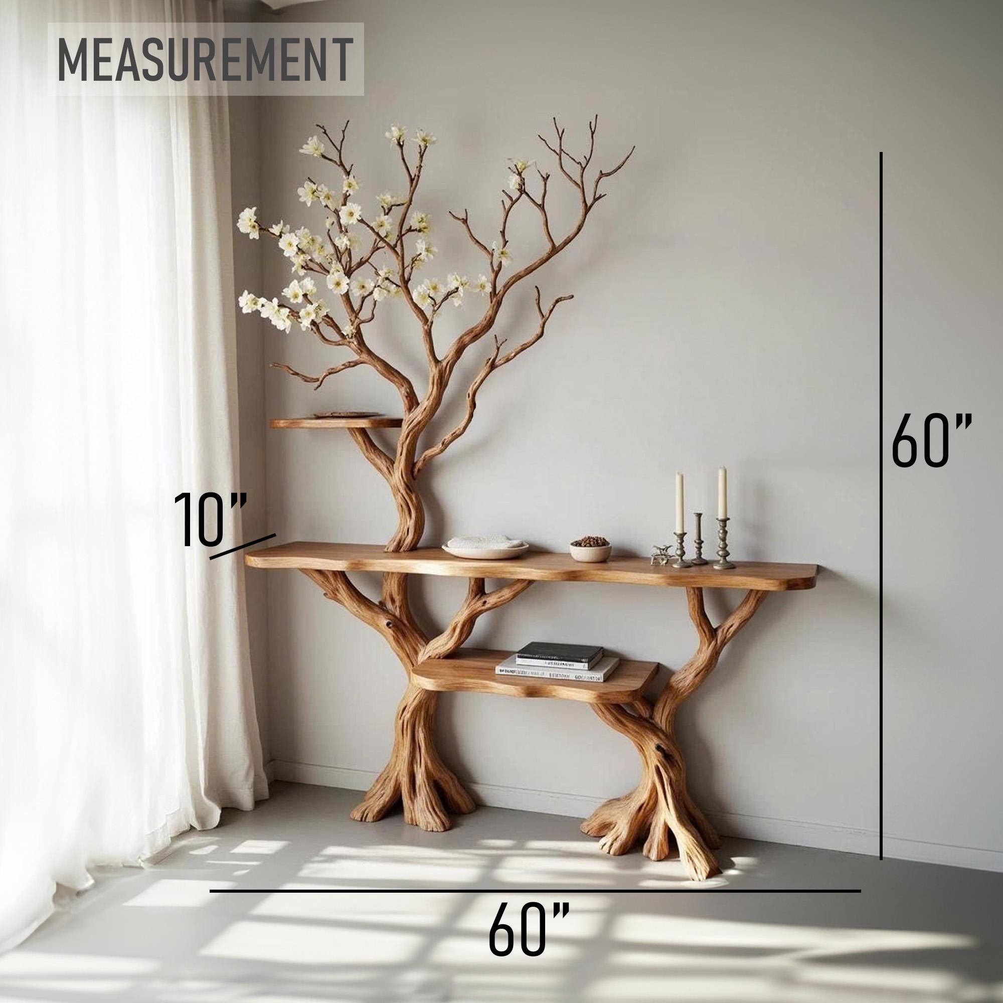 Tree branch console table driftwood side table solid wood entry table tree bookshelf display stand bookcase