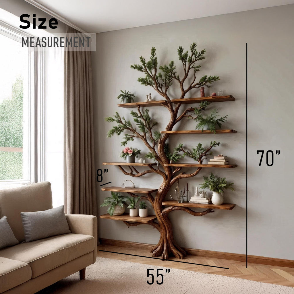 Driftwood bookshelf tree branch shelf art wall mount solid wood bookcase handmade furniture decor