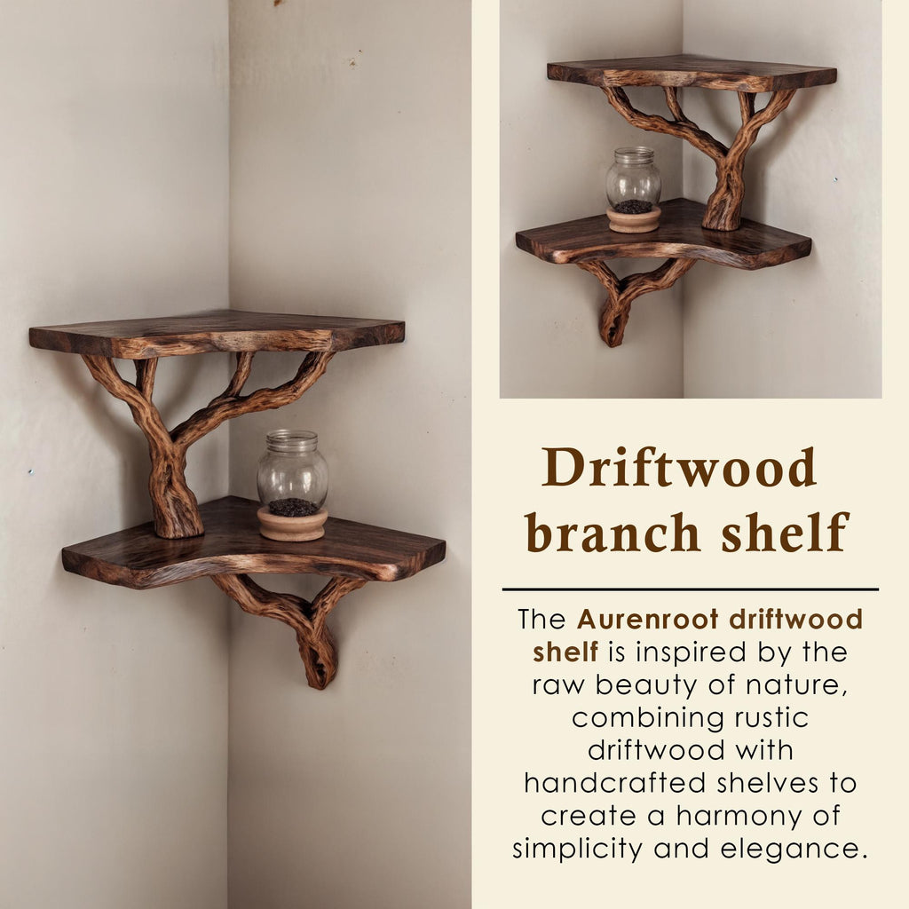 Driftwood corner wall shelf natural solid wood bookshelf art tree branch bookshelves unique floating shelves wall mount handmade furniture