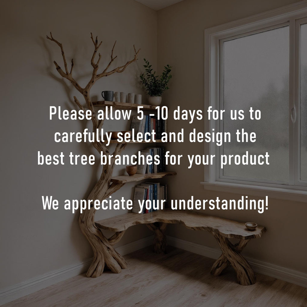 Driftwood Corner Bookshelf: Solid Wood Tree Branch Carving