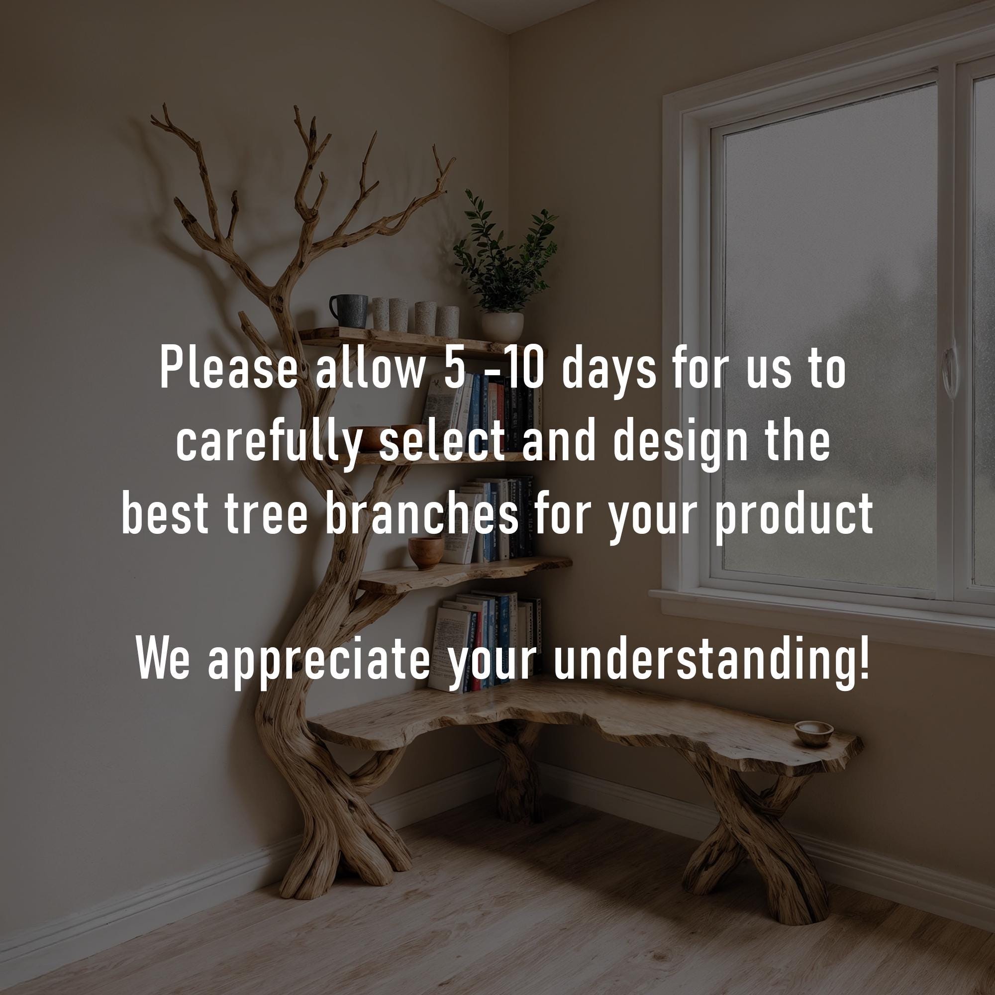 Driftwood Corner Bookshelf: Solid Wood Tree Branch Carving