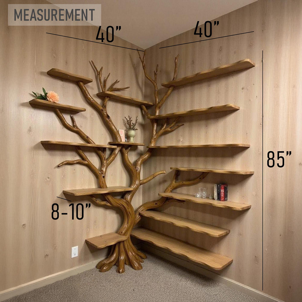Corner bookshelf tree branch book shelf solid wood floating shelves wall art driftwood shelving decoration