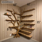 Corner bookshelf tree branch book shelf solid wood floating shelves wall art driftwood shelving decoration