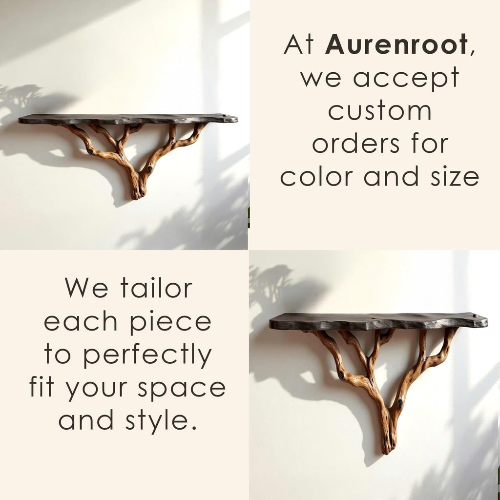 Floating wood tree shelf natural bookshelf solid wood rustic furniture wall mount tree branch shelving handmade furniture decorative