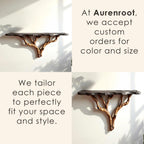 Floating wood tree shelf natural bookshelf solid wood rustic furniture wall mount tree branch shelving handmade furniture decorative