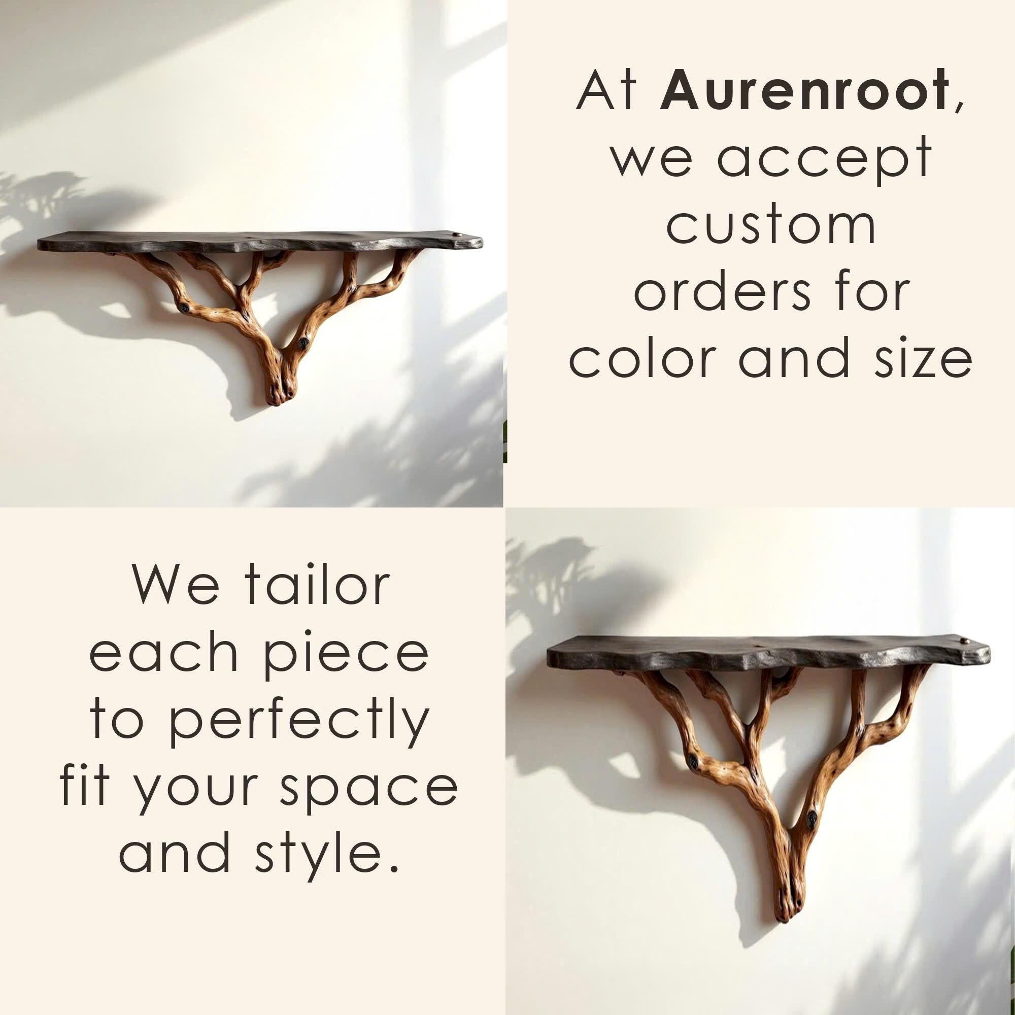 Floating wood tree shelf natural bookshelf solid wood rustic furniture wall mount tree branch shelving handmade furniture decorative