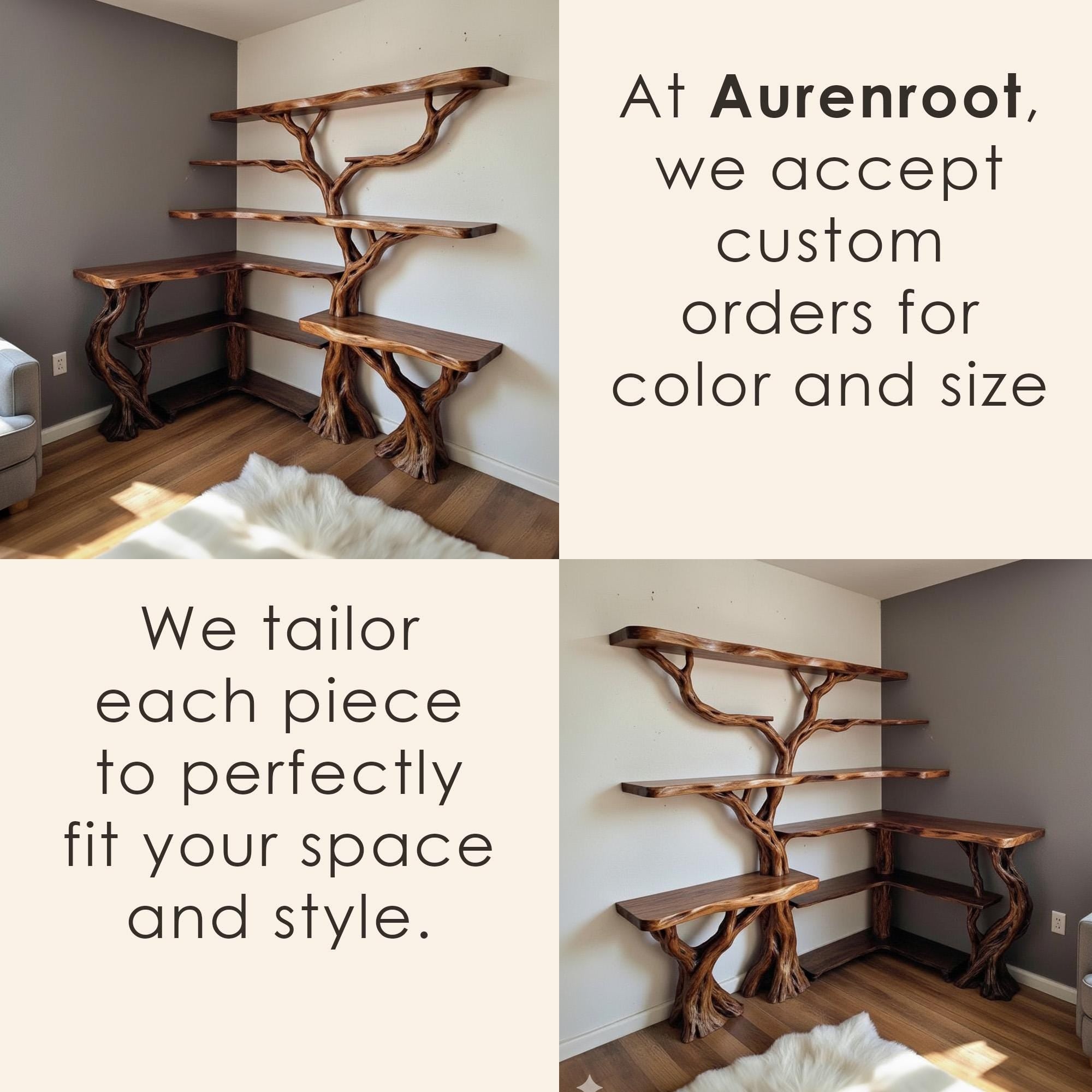 Tree coner book shelf solid wood wall mount bookcase live edge furniture driftwood branch art
