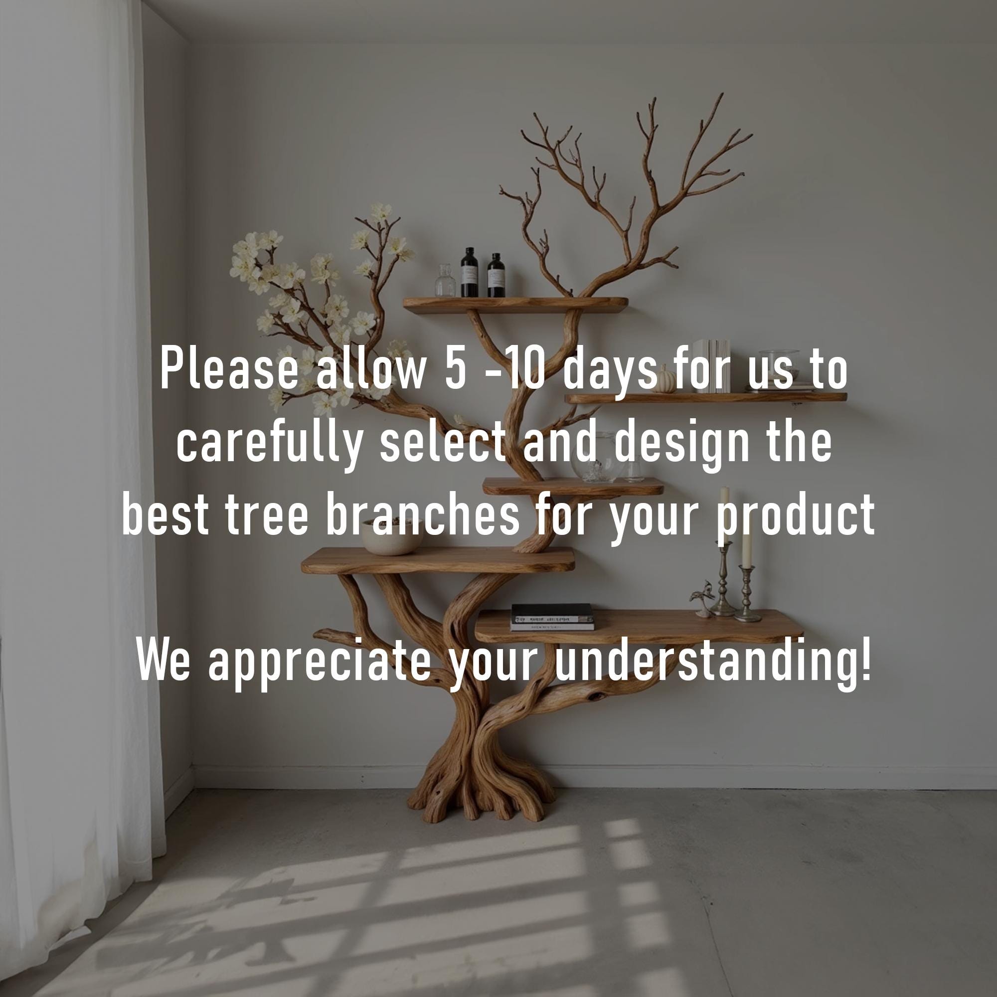 Tree branch bookshelf solid wood console table wall mount driftwood carving art decor