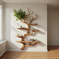 Driftwood floating bookshelf tree branch book shelf solid wood wall mounted shelves fake leaf bookcase decor