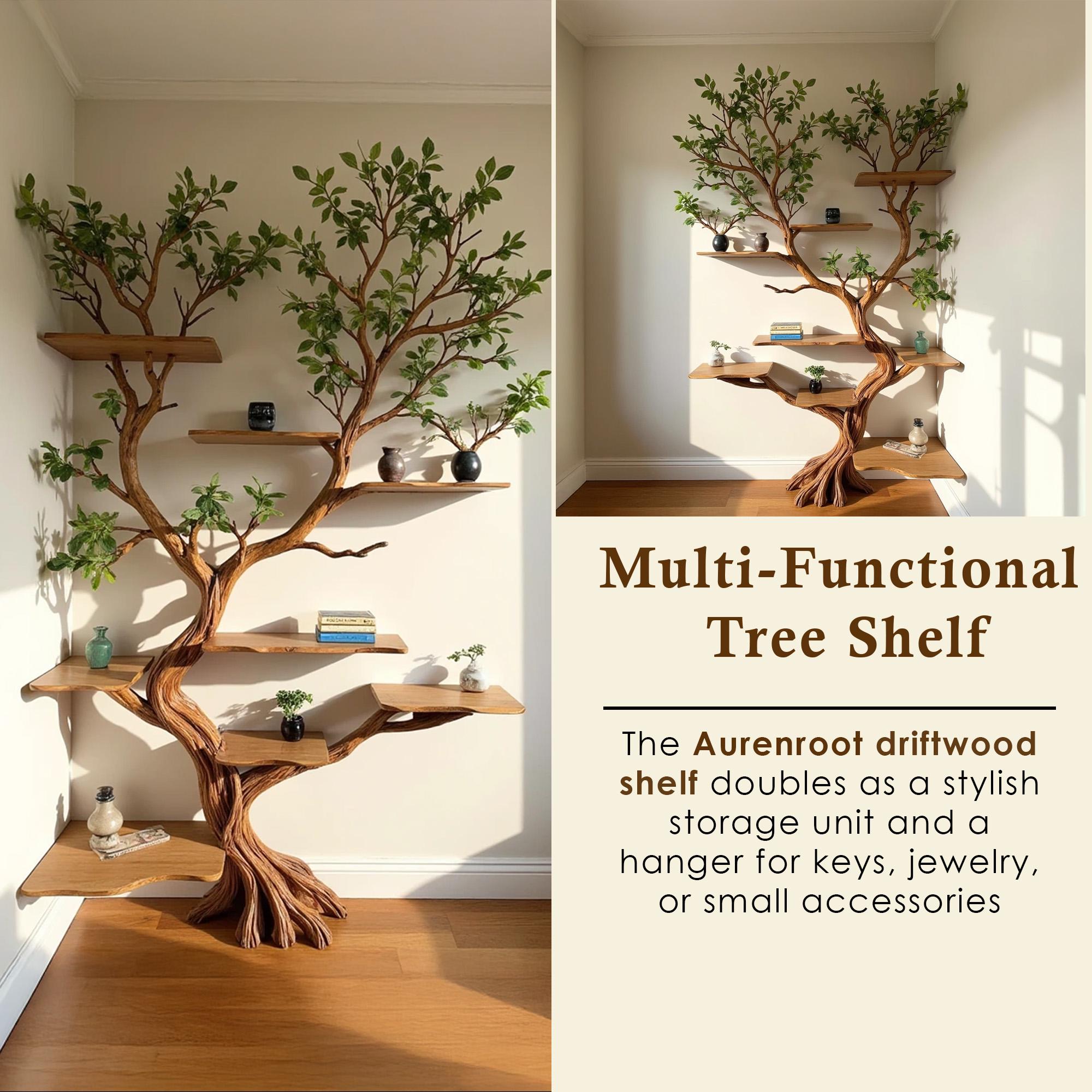 Tree driftwood branch bookshelf art decor bookcase solid wood wall mounted