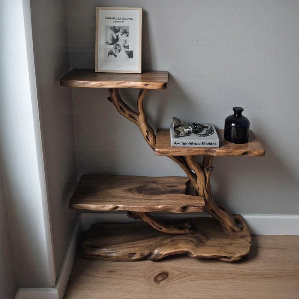 Driftwood nightstand bedside bookshelf tree branch bookcase free standing mini stand shelving rustic home decoration
