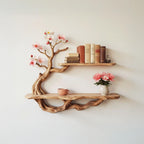 Handcrafted driftwood shelf natural tree bookshelf wall mount solid wood bookcase for living spaces decor