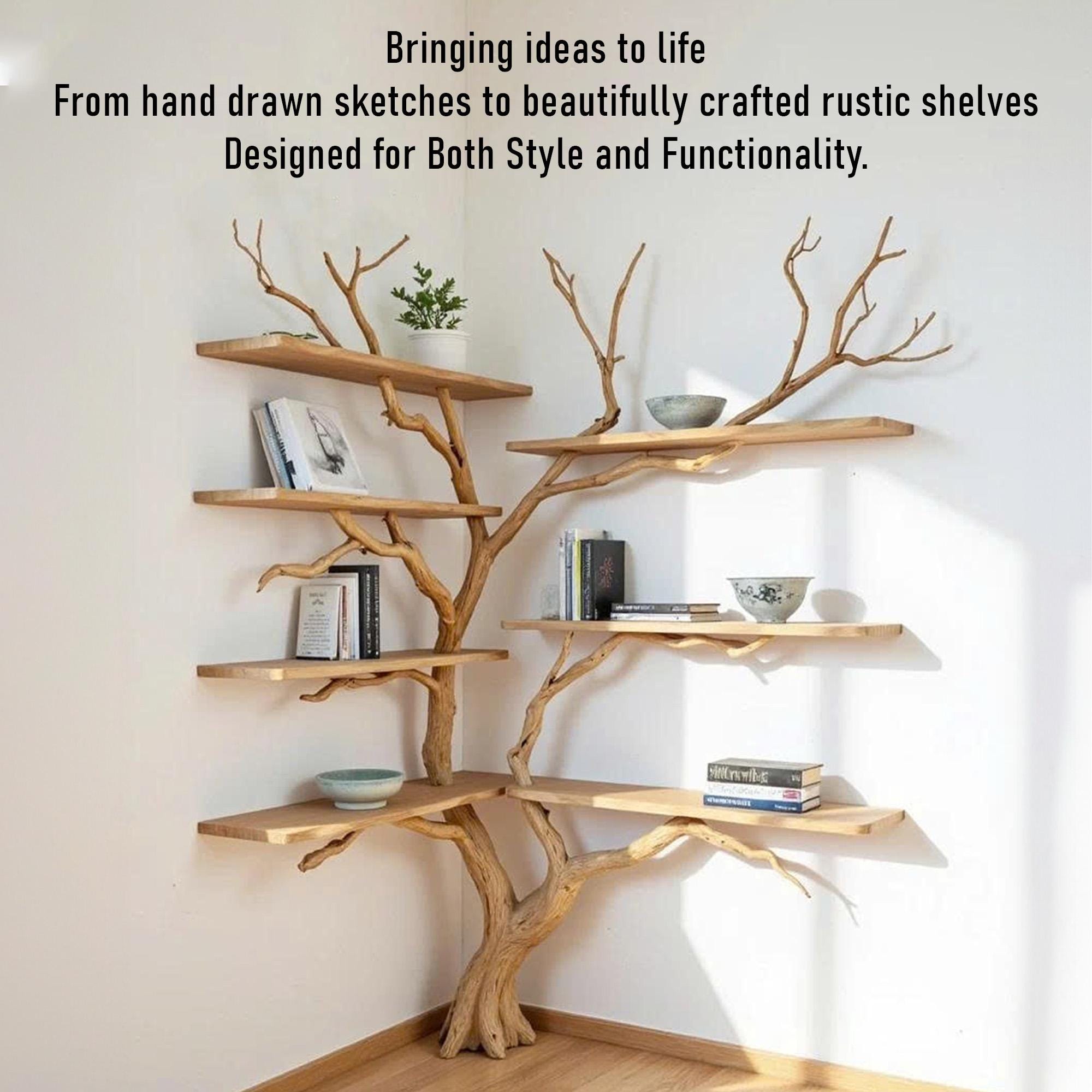 Corner Driftwood Bookshelf: Floating Shelves, Wall Mount Decor