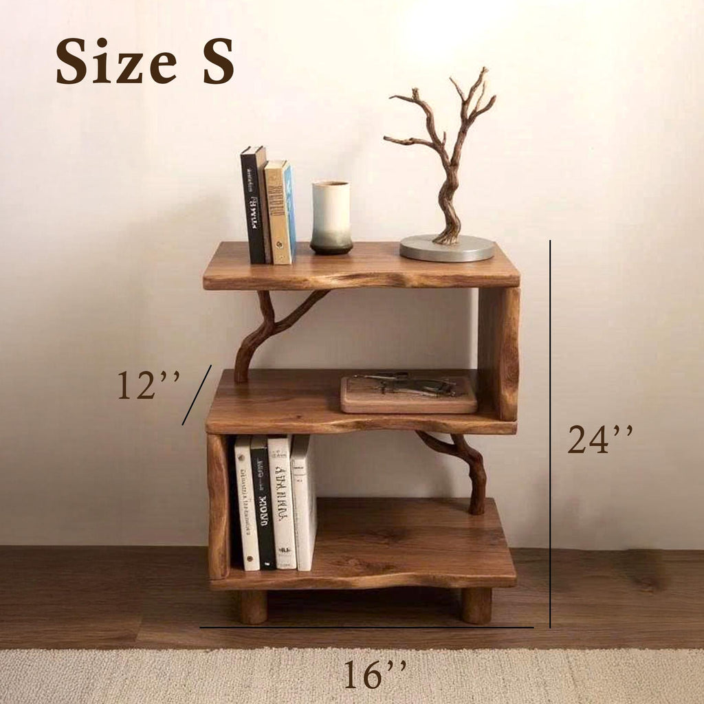 Night stand bookcase solid wood free standing small bookcase bedside driftwood handcrafted record player stand wood work furniture