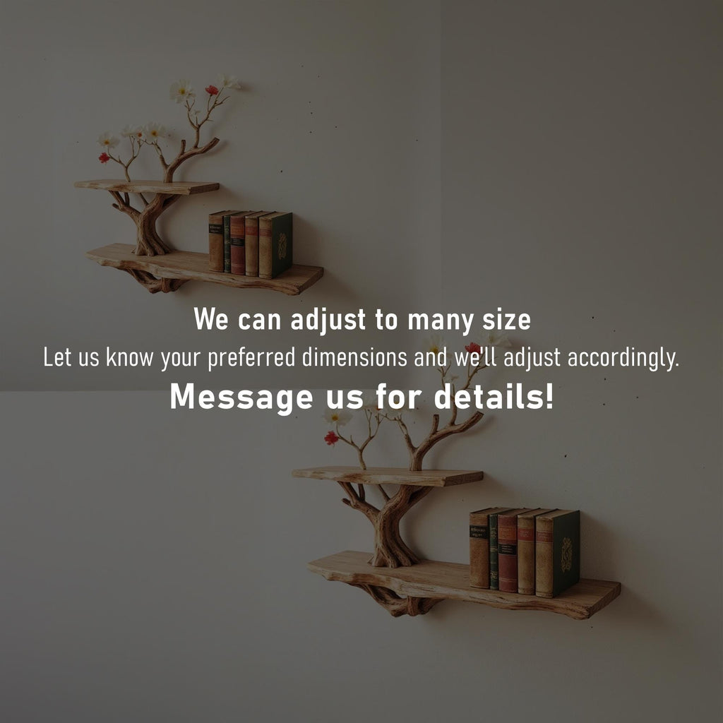 Natural driftwood tree branch shelf handmade rustic wooden wall decor solid wood bookshelf unique boho floating shelves for home & office