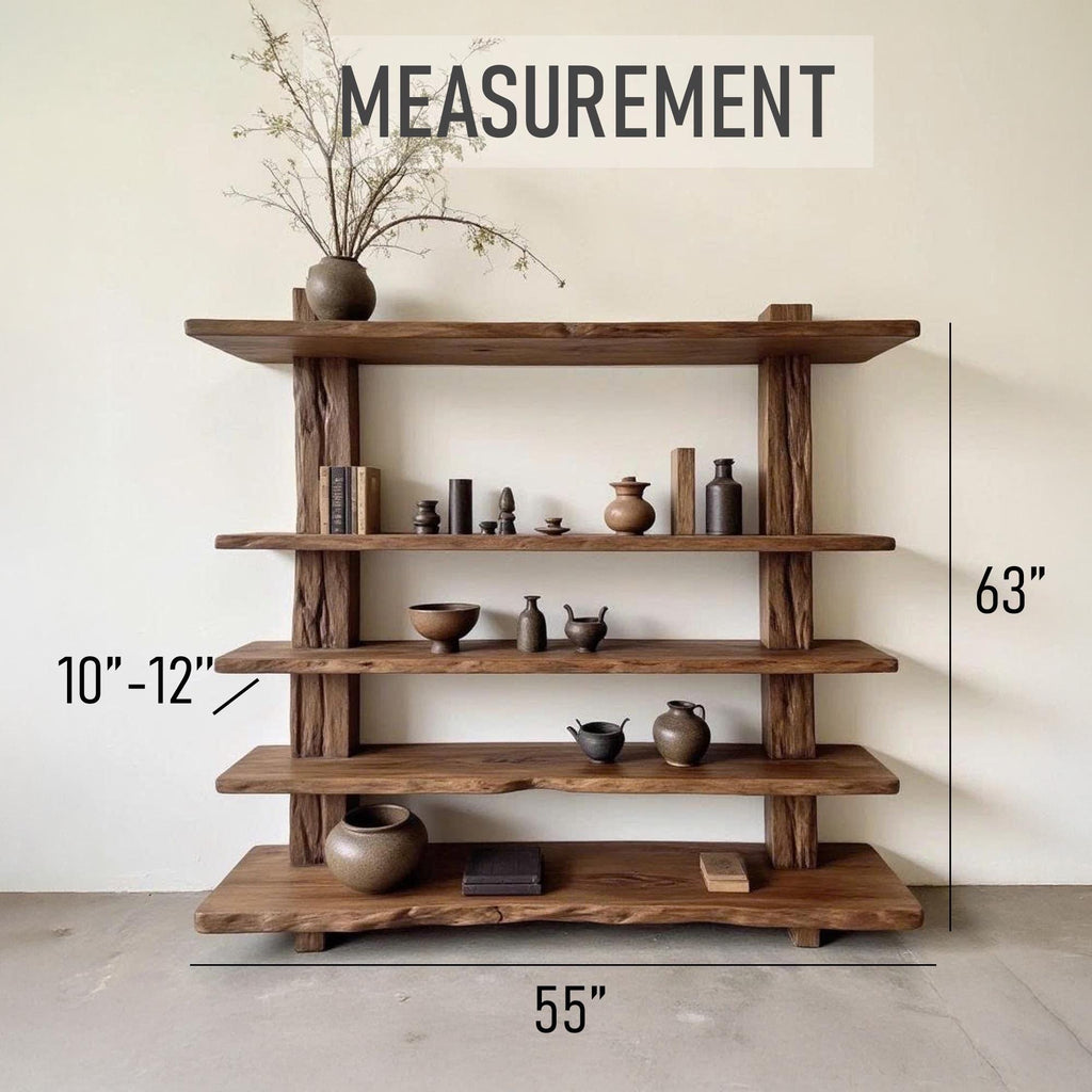 Solid wood bookcase wall mount driftwood bookshelf cabinet mid century shelving display