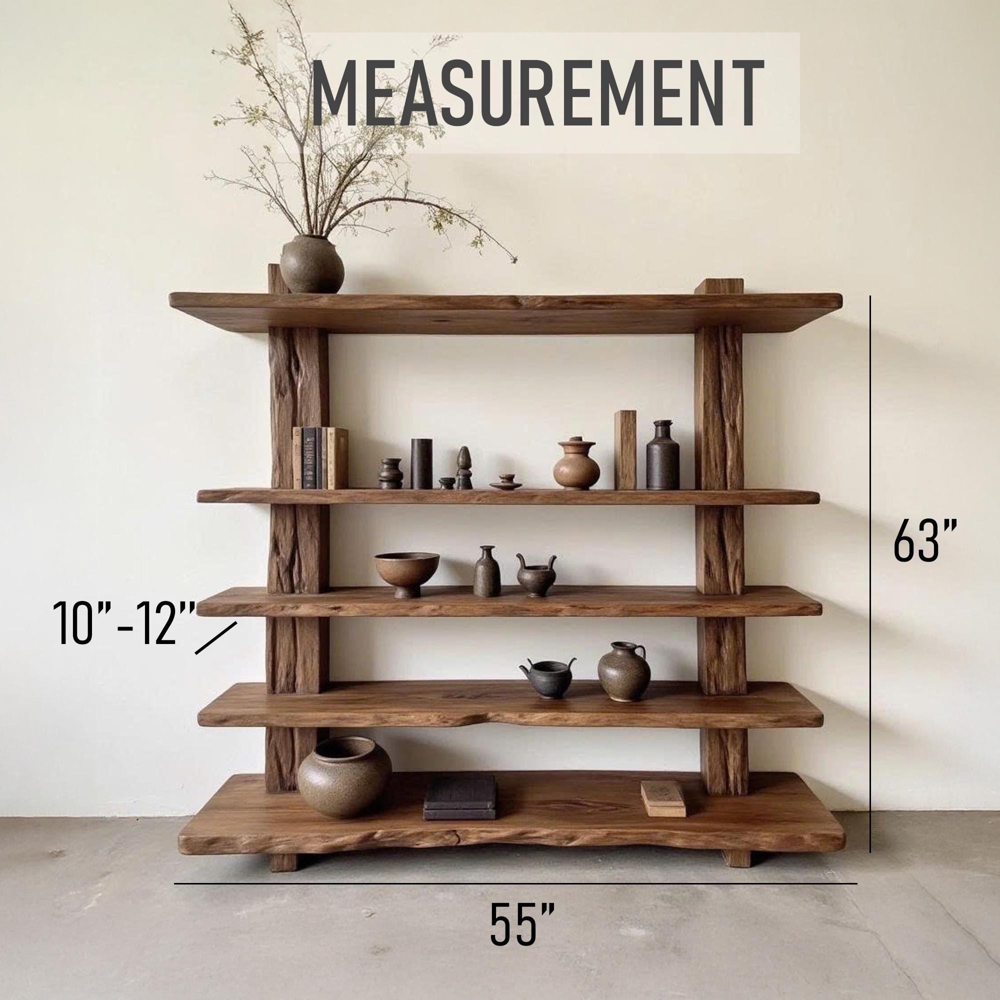 Solid wood bookcase wall mount driftwood bookshelf cabinet mid century shelving display