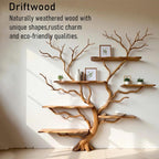 Driftwood Tree Branch Bookshelf: Rustic Wood Carving Wall Art