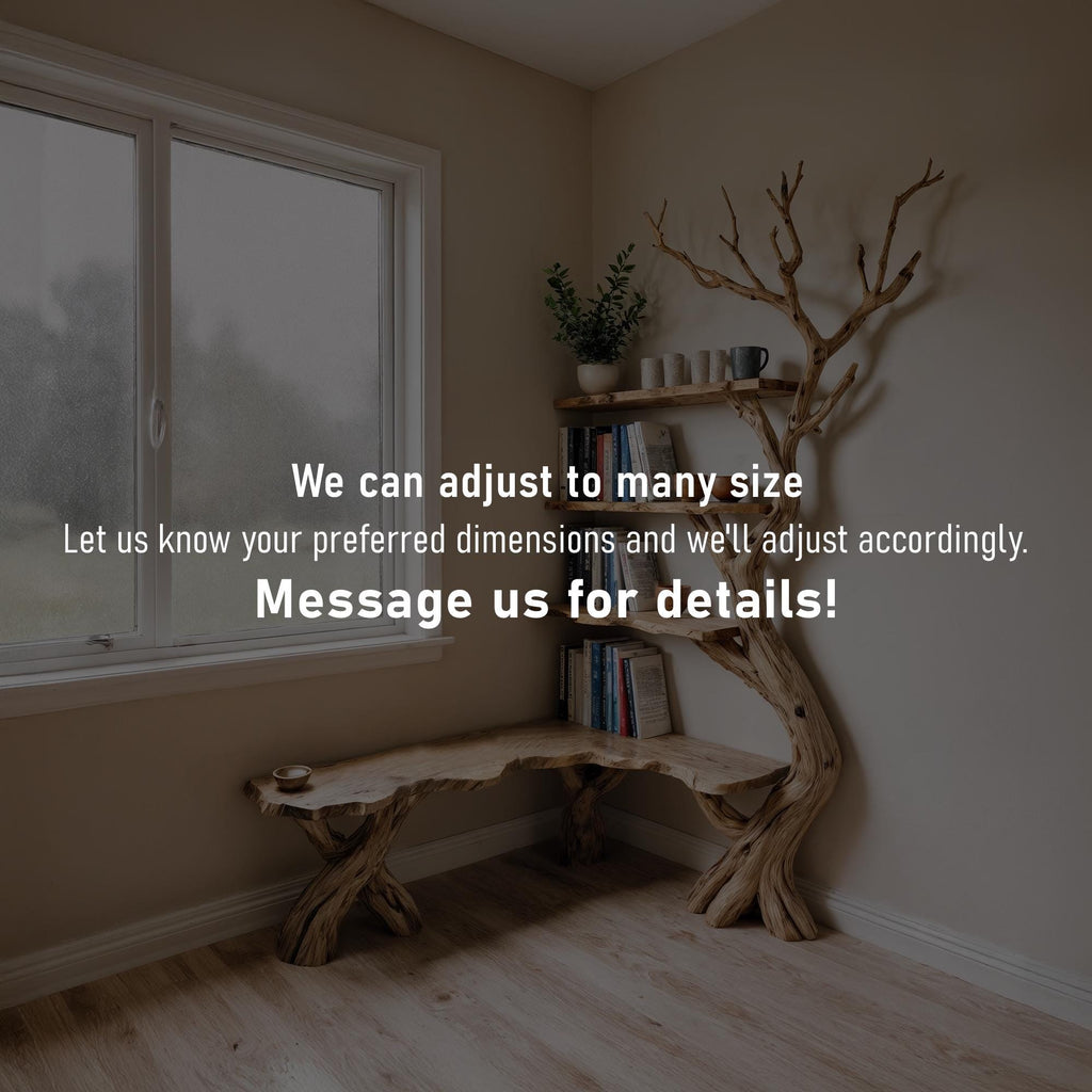 Driftwood Corner Bookshelf: Solid Wood Tree Branch Carving