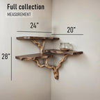 Driftwood corner wall shelf natural solidwood bookshelf art tree bracnh bookshelves unique floating shelves wall mount handmade furniture