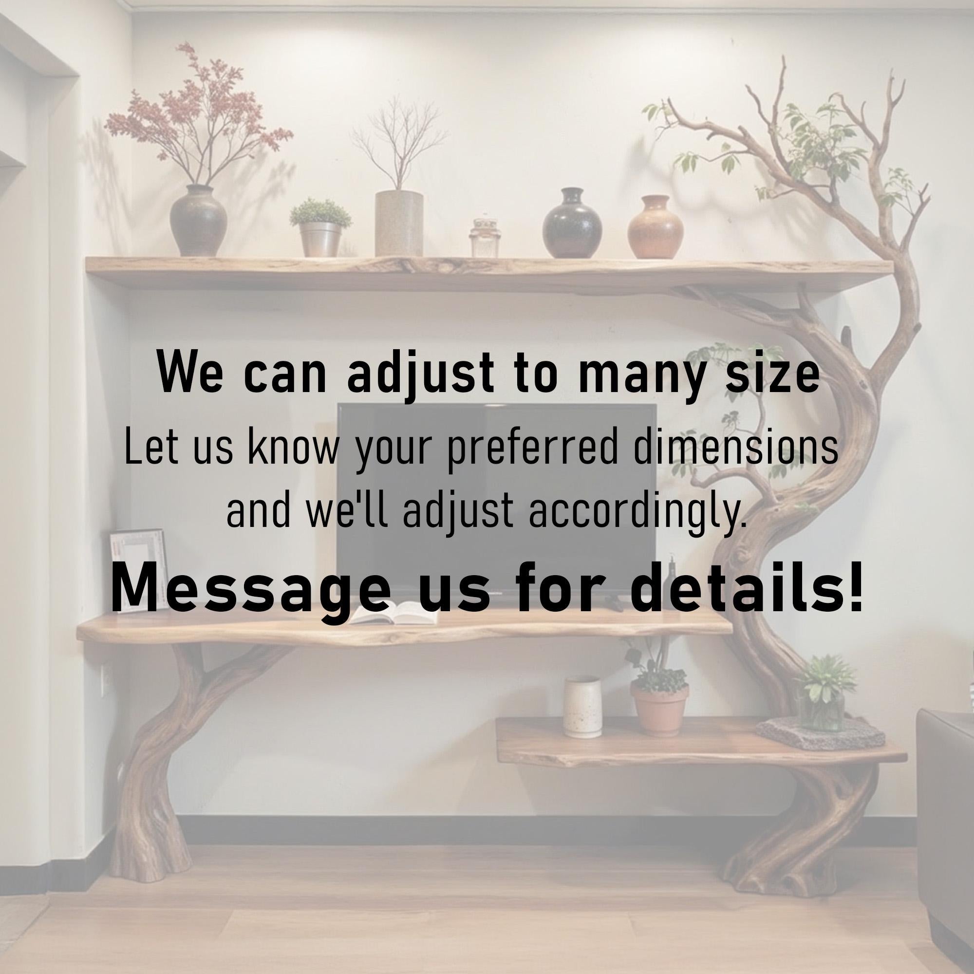 Tree branch tv stand solid wood bookshelf wall mounted live edge console table handmade entertainment center