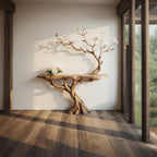 Wood console table natural tree branch driftwood entryway table branch floating bookshelf rustic handmade furniture