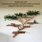 Tree branch bookshelf floating live edge shelf fake leaf wall mount tree shelf handcraft solid wood furniture
