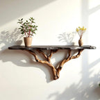 Floating wood tree shelf natural bookshelf solid wood rustic furniture wall mount tree branch shelving handmade furniture decorative