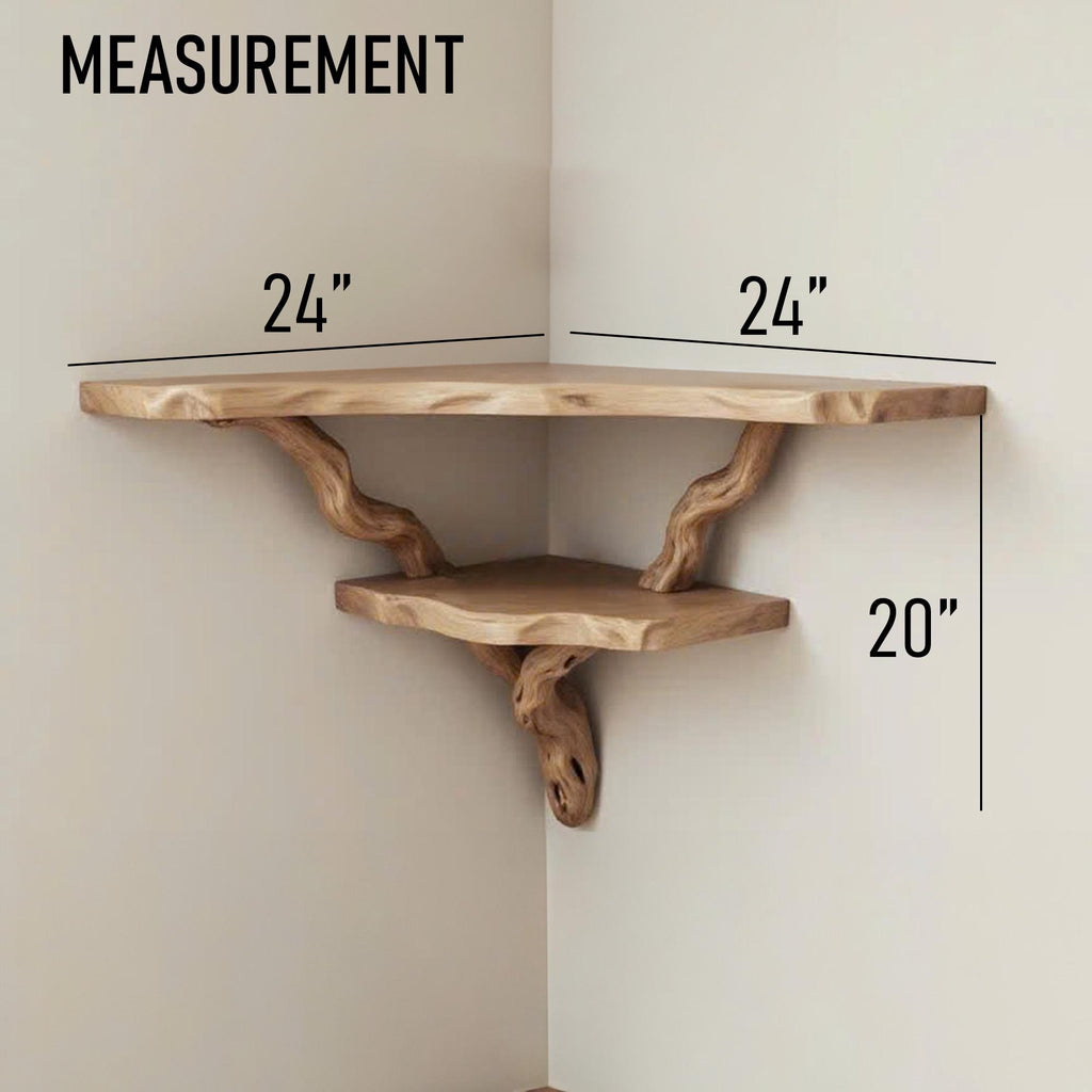 Floating corner shelf driftwood branch wall mounted shelf art bookshelf solid wood decor for home
