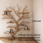 Tree branch bookshelf art wall mount driftwood shelf solid wood bookcase for home