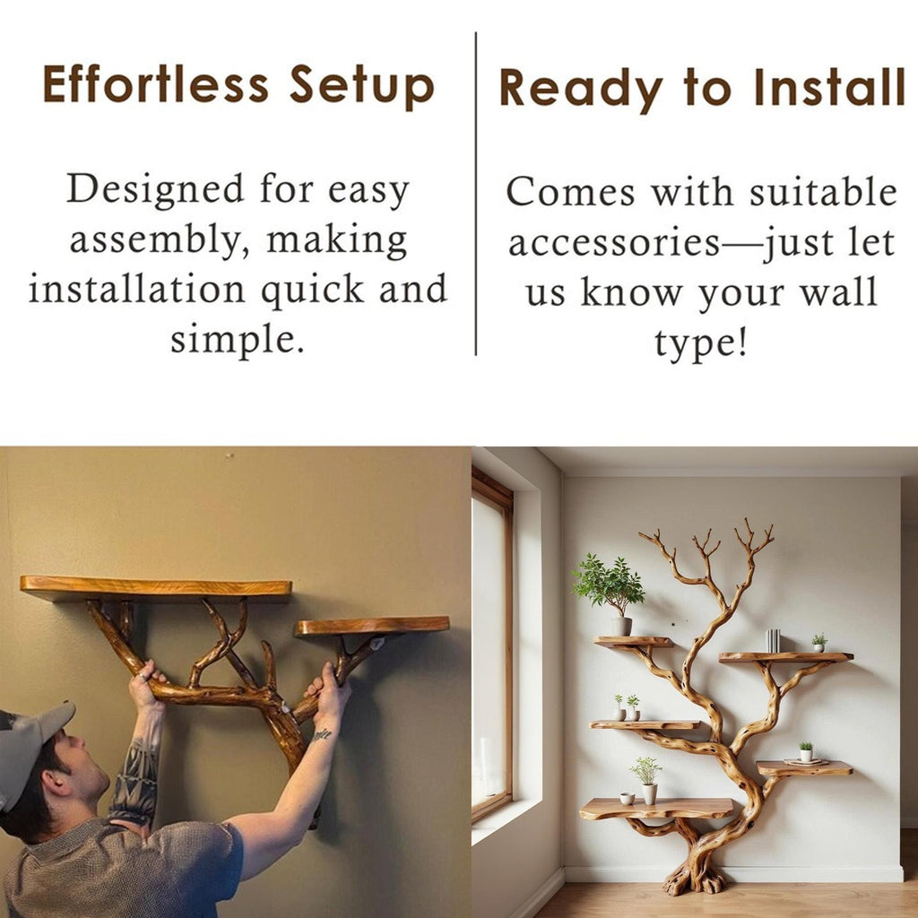 Driftwood tree branch bookshelf wood floating shelf solid wood bookcase home decor for living room