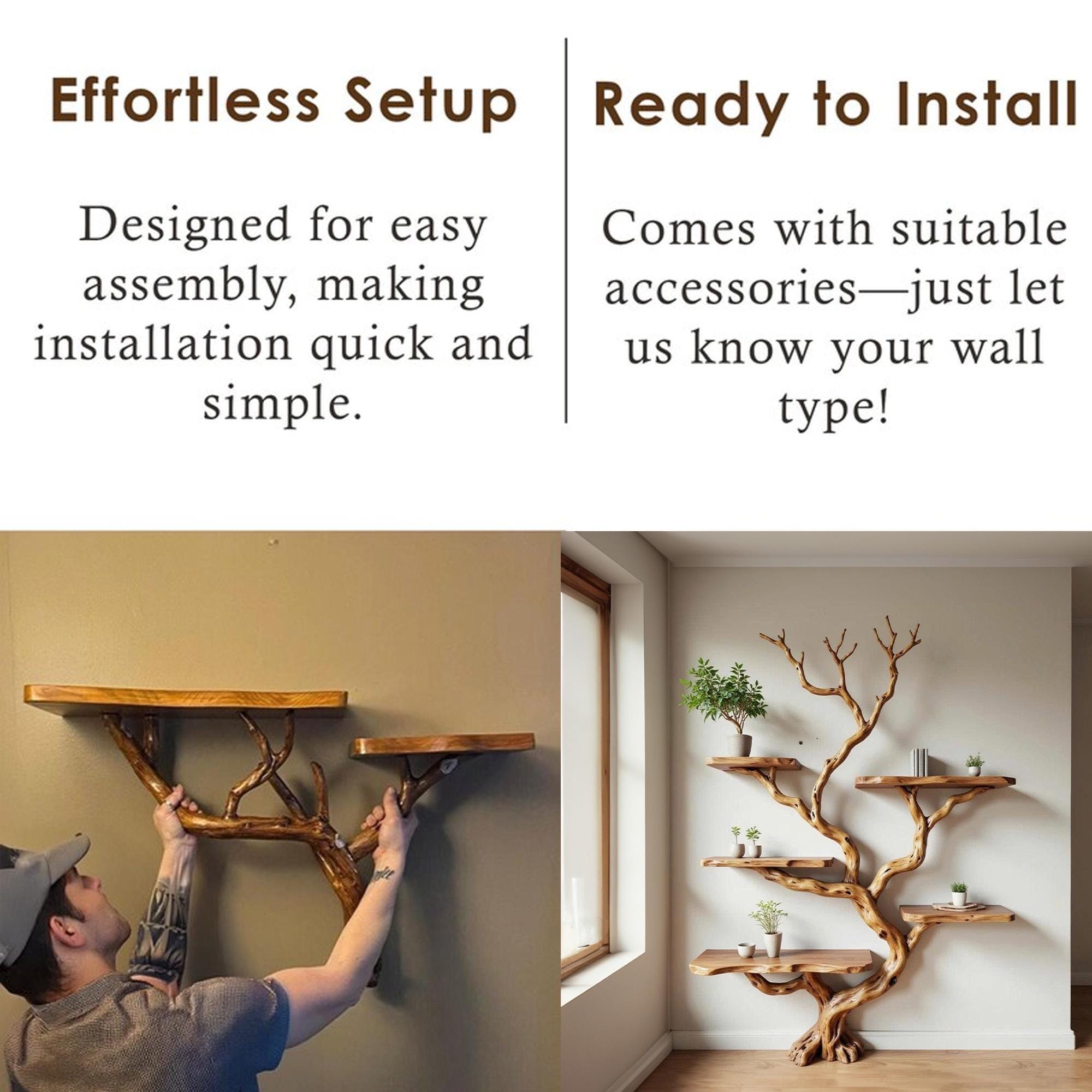 Driftwood tree branch bookshelf wood floating shelf solid wood bookcase home decor for living room