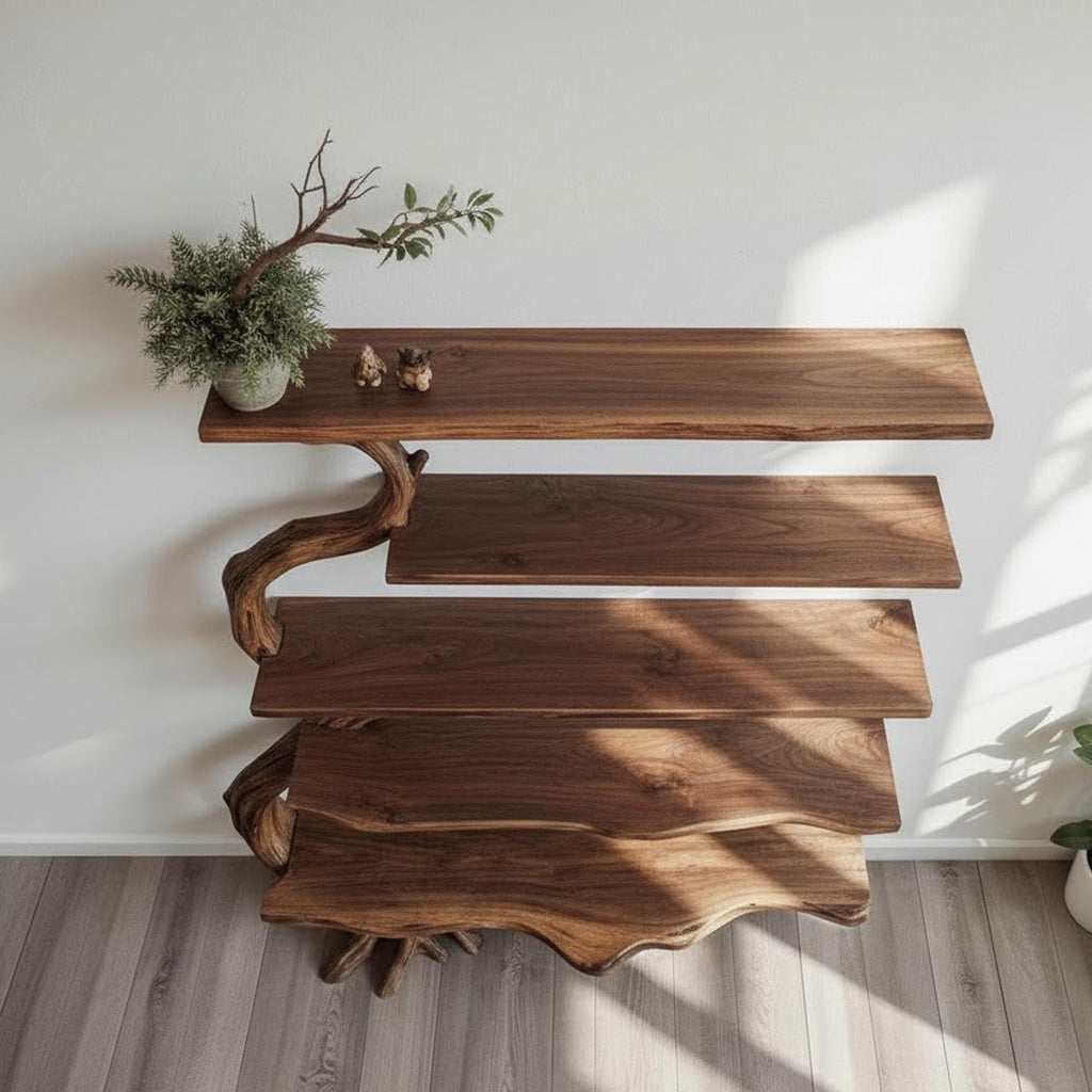 Tree branch bookshelf wall mount reclaimed wood bookcase driftwood sculpture art floating shelves decor