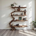 Tree branch bookshelf wall mount reclaimed wood bookcase driftwood sculpture art floating shelves decor