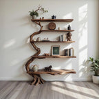 Tree branch bookshelf wall mount reclaimed wood bookcase driftwood sculpture art floating shelves decor