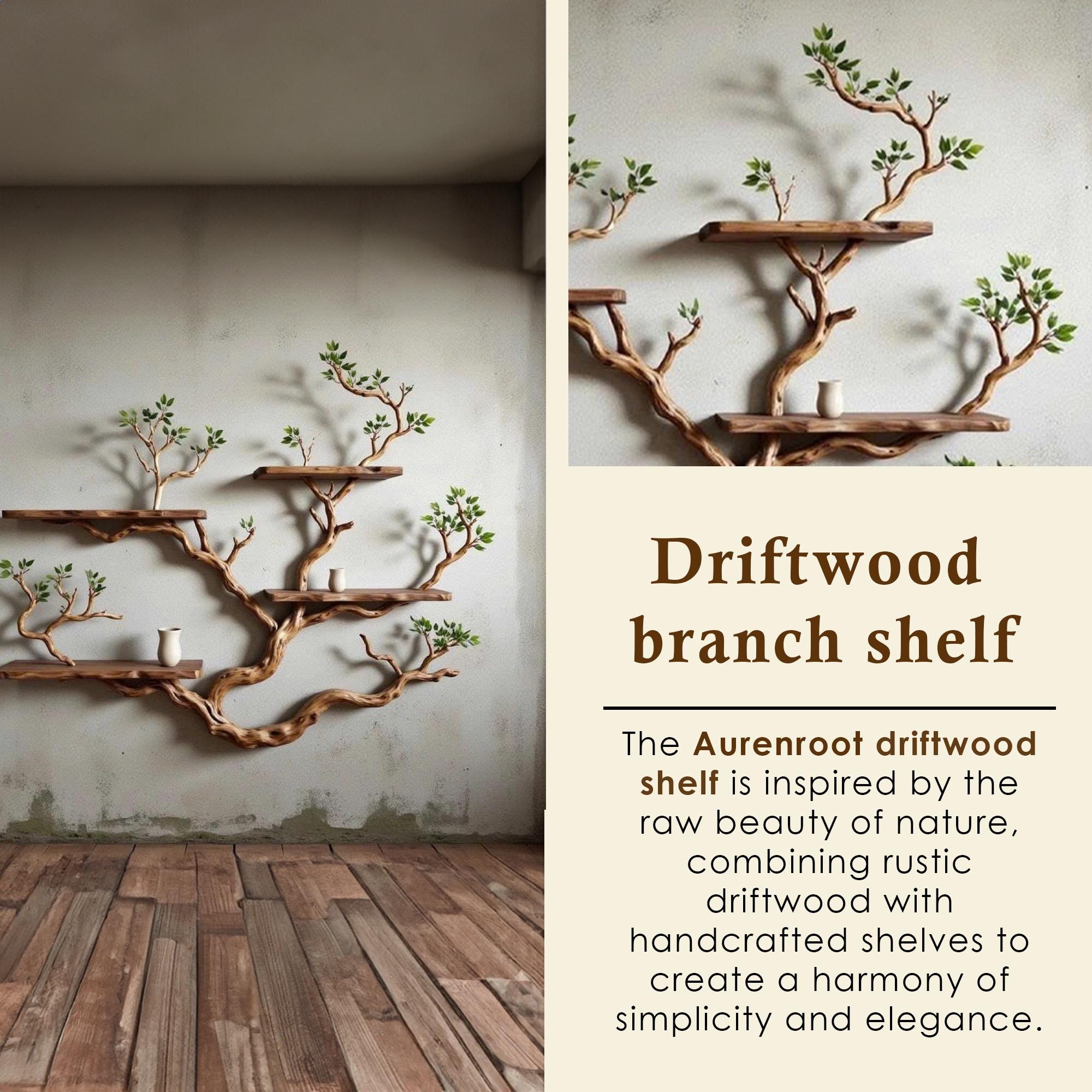 Floating bookshelf tree branch book shelf solid wood wall mounted shelves fake leaf bookcase decor